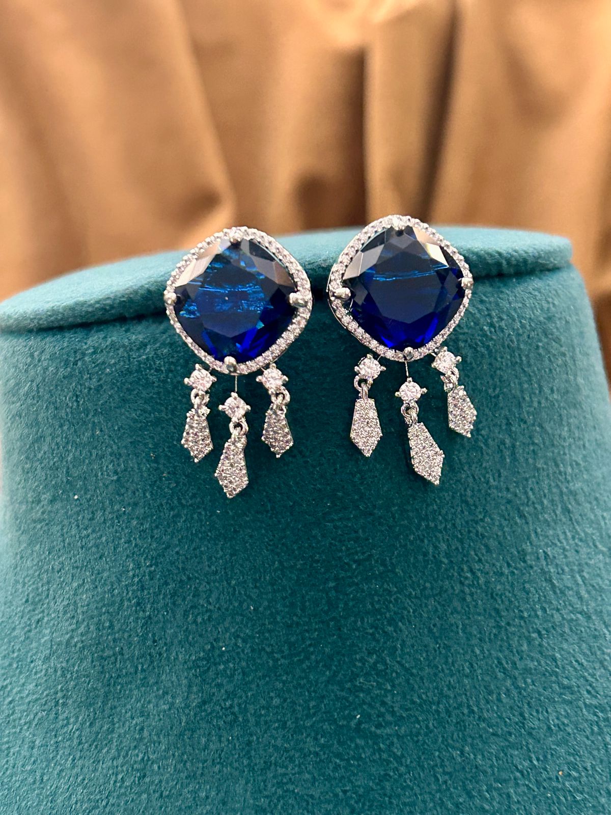 Bold Navy Blue Diamond Choker Set with Dangling Sparkle Stones